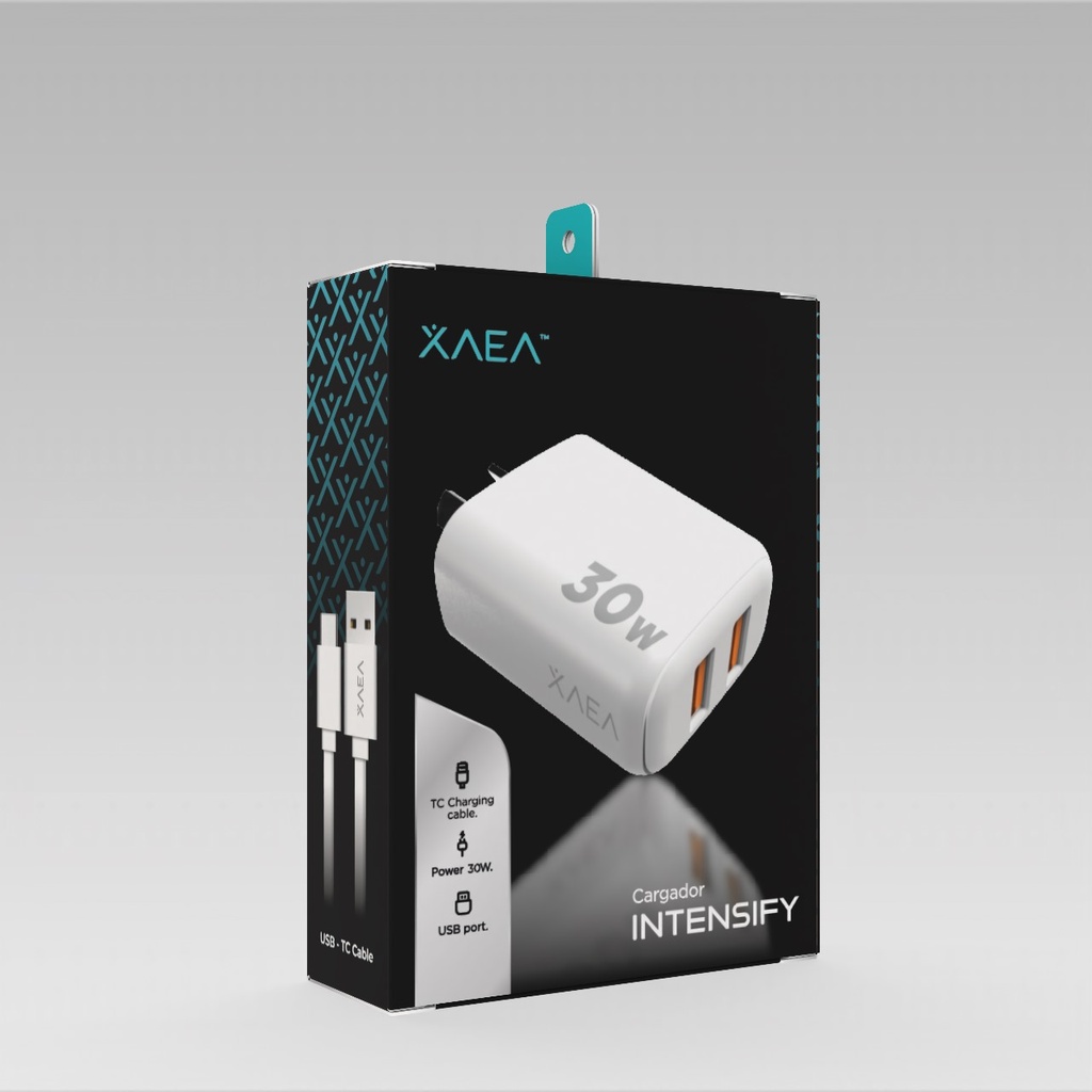 CARGADOR 220V MODO-A015 INTENSIFY - 4,4A - 2USB + CABLE TIPO C - XAEA - BLANCO