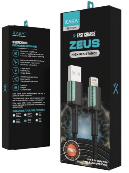 CABLE USB LIGHTNING X-104C - ZEUS - XAEA - VERDE
